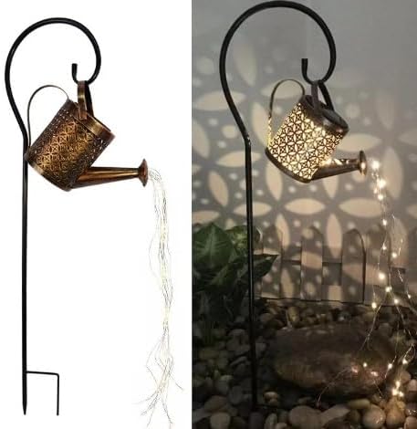 solar watering can outdoor decorative light retro metal lantern hanging star led fairy lamp for garden patio lawn with bracket