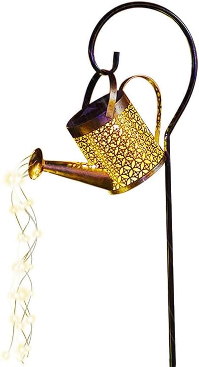 solar watering can outdoor decorative light retro metal lantern hanging star led fairy lamp for garden patio lawn with bracket