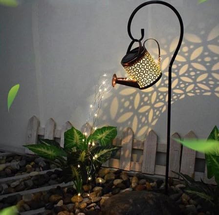solar watering can outdoor decorative light retro metal lantern hanging star led fairy lamp for garden patio lawn with bracket