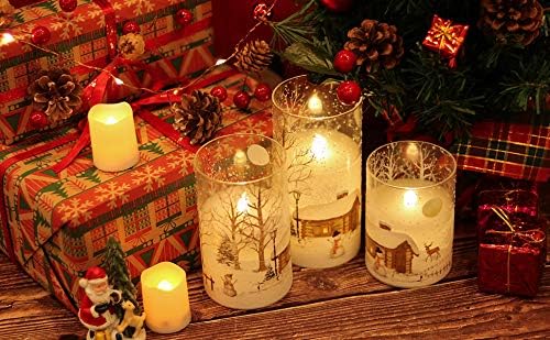 eldnacele glass flickering flameless snowman candles with remote timer battery operated real wax led pillar candles 3 pack for home chriatmas decoration