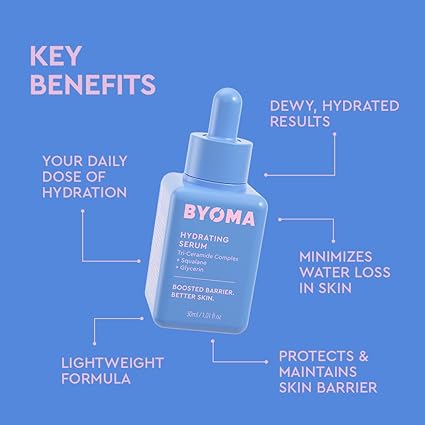byoma hydrating serum (30ml) moisturising face serum with squalane and ceramides for glowing, dewy skin deep hydration and barrier support