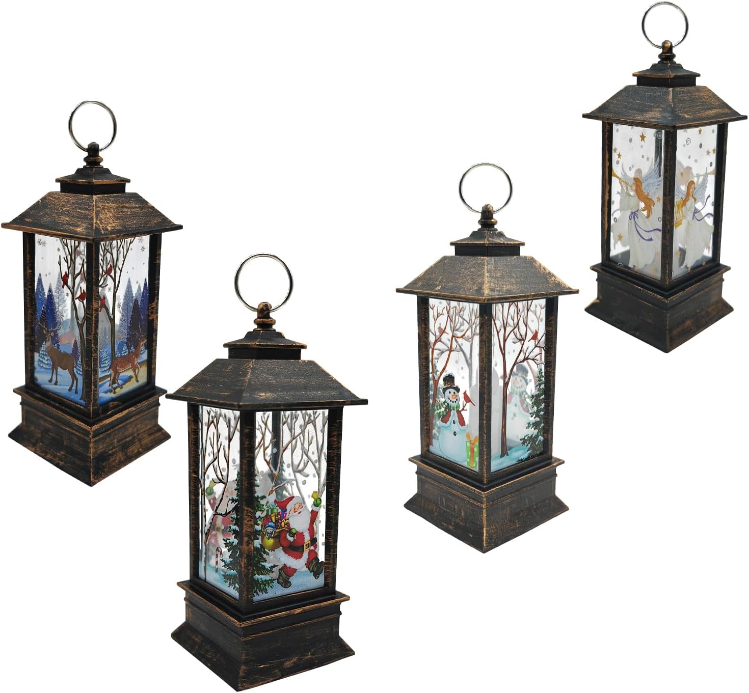 4pcs christmas candle lanterns xmas tea light candles lamp santa claus elk snowman angel pattern for christmas tree table desk decoration