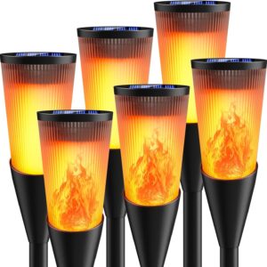 fifiying solar lights outdoor garden, 6 pack solar torch light with flickering flame 600mah pathway light outside ip65 waterproof outdoor decor for patio pathways lawn yard decoration