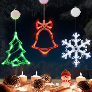 Christmas Window Decorations,3 Pack Jingle Bell,Christmas Tree,Snowflake Christmas Window Lights with Suction Cup, Timer Function & Slow Fade Mode Battery Operated Indoor Lights for Christmas