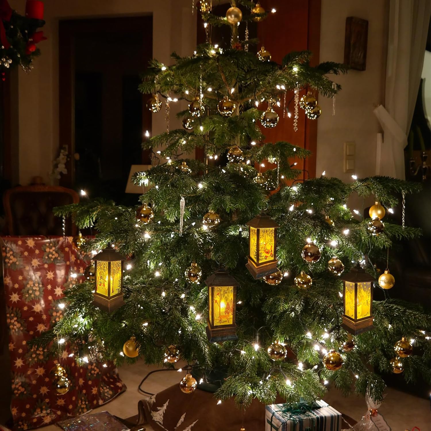 4pcs christmas candle lanterns xmas tea light candles lamp santa claus elk snowman angel pattern for christmas tree table desk decoration