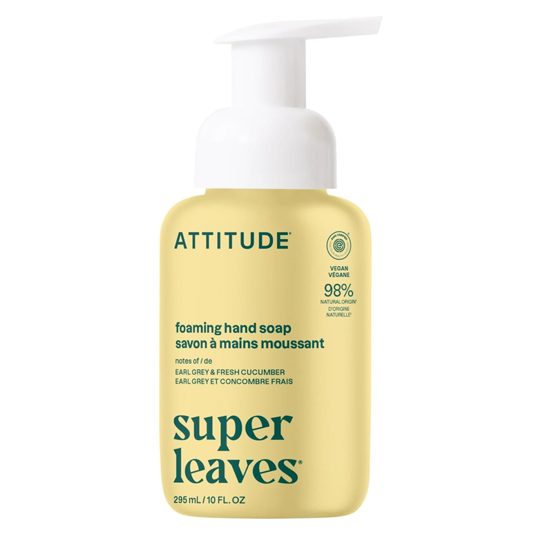 ATTITUDE Foaming Hand Soap, EWG Verified, Dermatologically Tested, Plant and Mineral-Based, Vegan Personal Care Products, Lemon Leaves, 295 mL