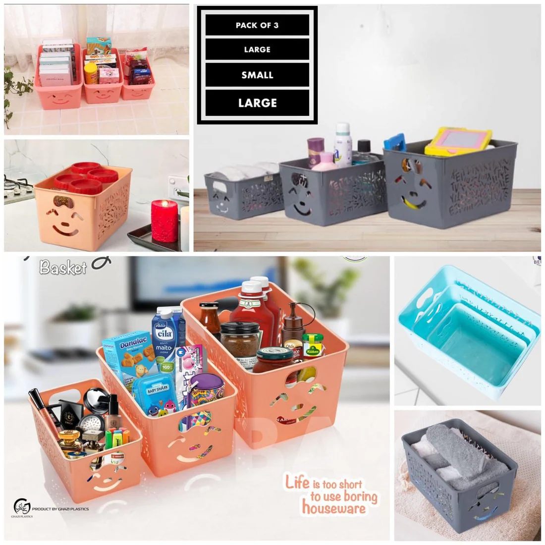 3Pcs Set Smiley Organiser Basket With Cap. - Image 3